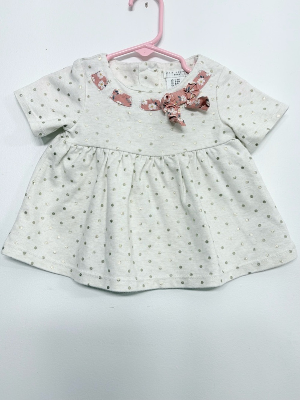 Max Studio Baby 6-9M Polka Dot Dress 🤍 Bow Detail Cute Outfit